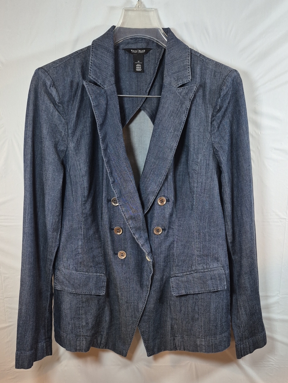 White House Black Market Denim-Style Double-Breasted Blazer in Dark Blue